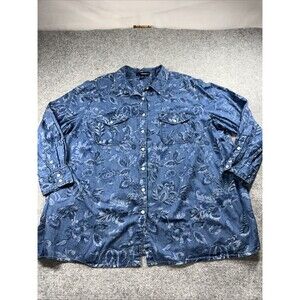 Denim 24/7 Women's 100% Cotton Button Work Shirt Blue Chambray 26 W